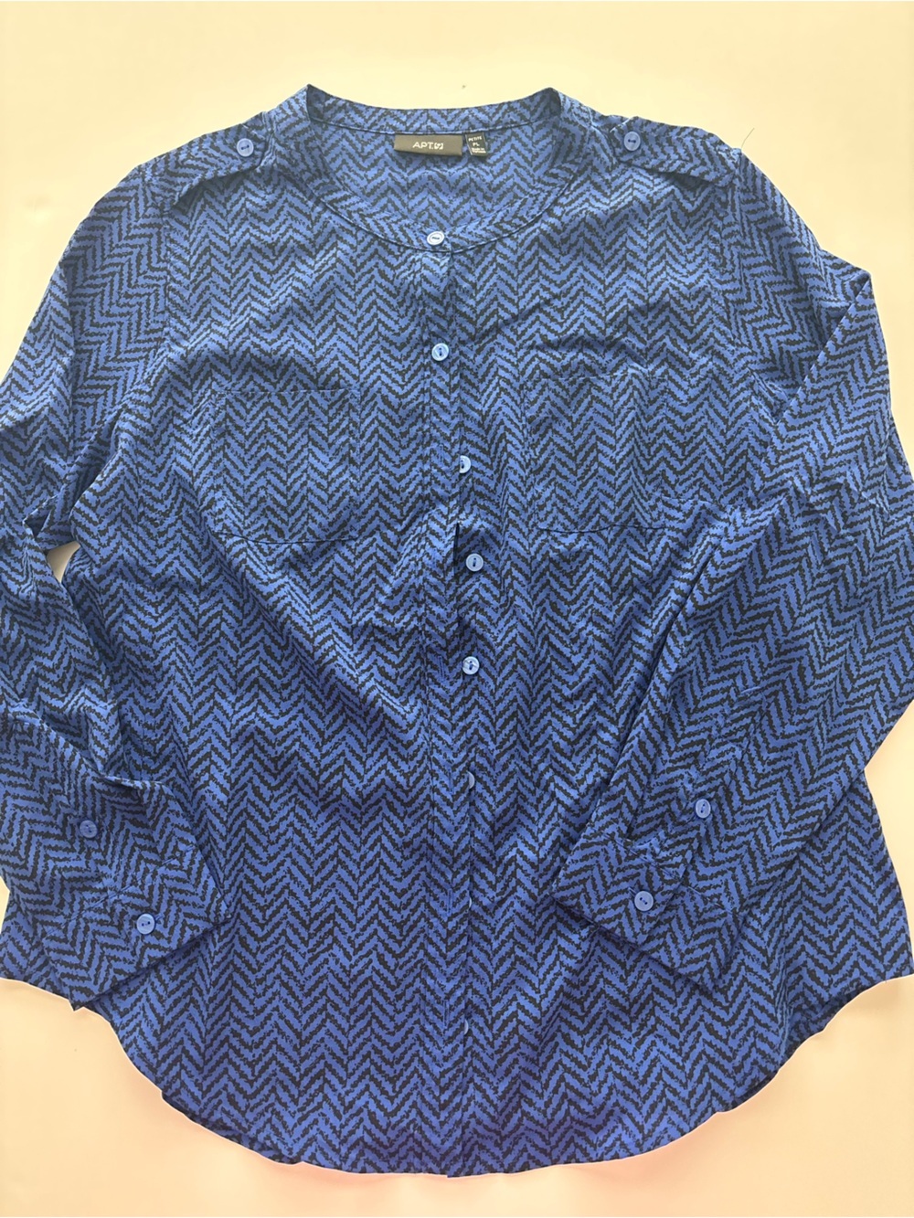 Apt. 9 Petite Blue Chevron Print Button Front Blouse Size PL